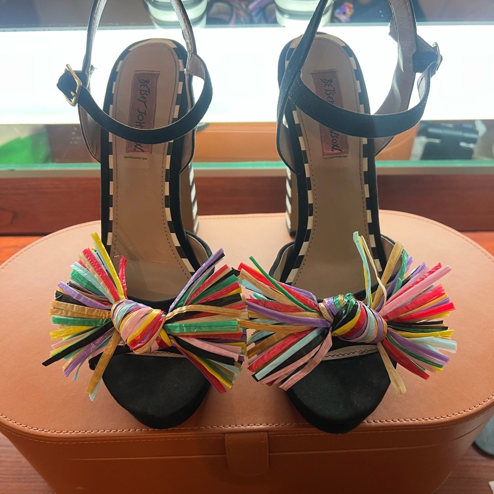 Betsey Johnson Black Heels with Multicolor Tassels